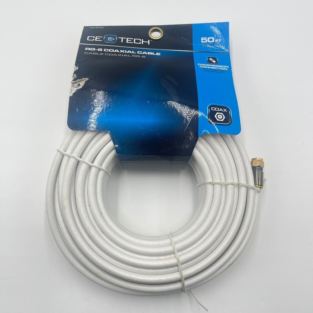 CE TECH RG6 Coaxial Cable 50 FT Feet‎ Audio Video TV Satellite Receiver Antenna